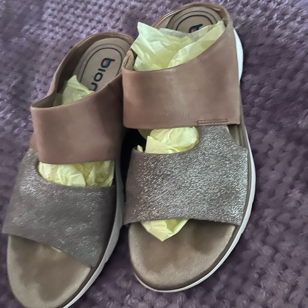 Bionica Tan and Silver Comfort Sandals